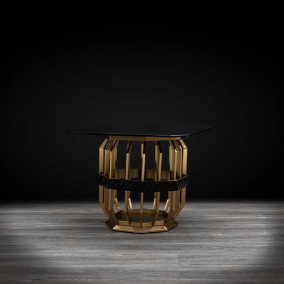 Milano Square Glass Top End Table | Brushed Gold Look