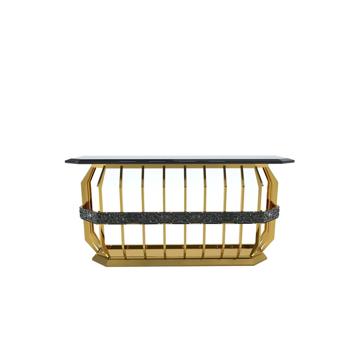 Milano Glass-Top Console Table with Brushed Gold Finish