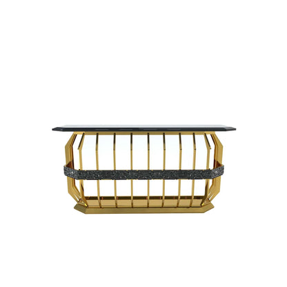 Milano Glass-Top Console Table with Brushed Gold Finish