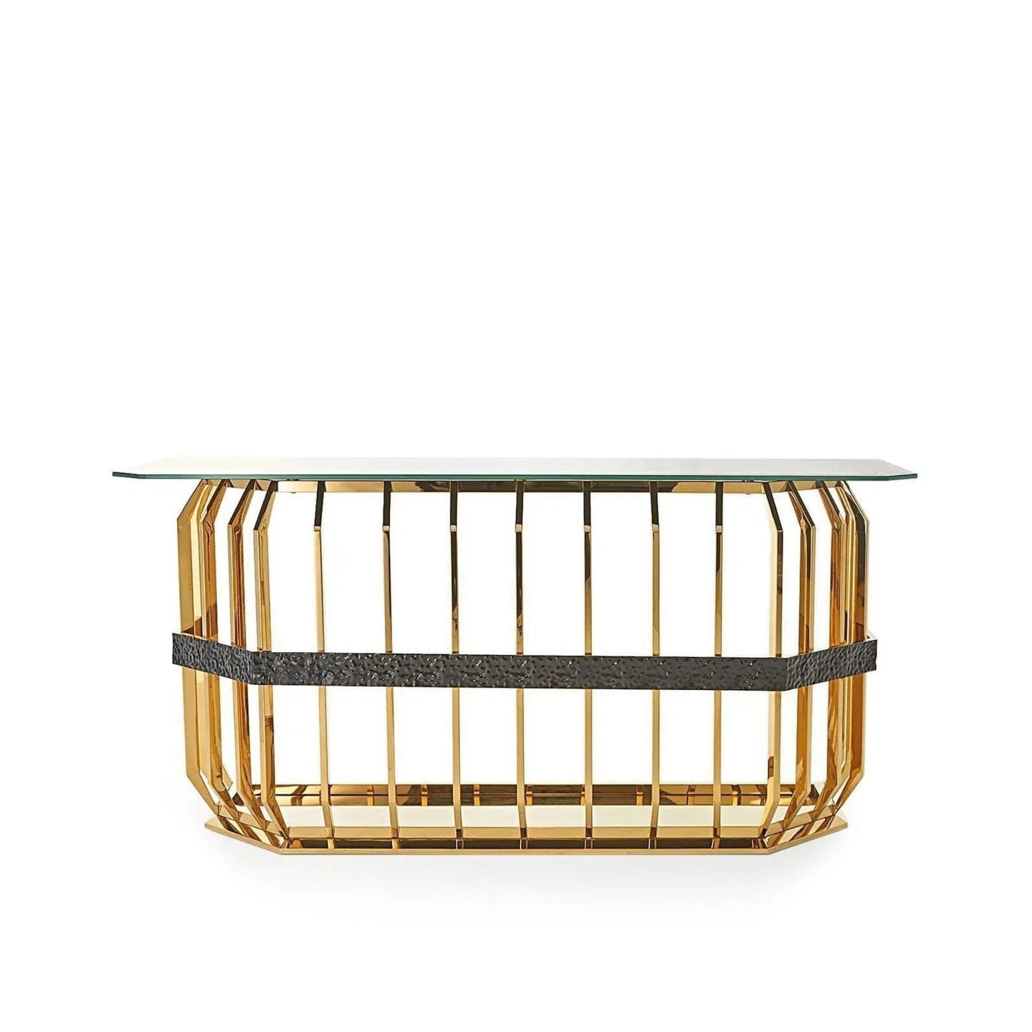 Milano Glass-Top Console Table in Gold for a Premium Look