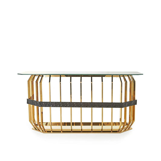 Milano Glass-Top Console Table in Gold for a Premium Look