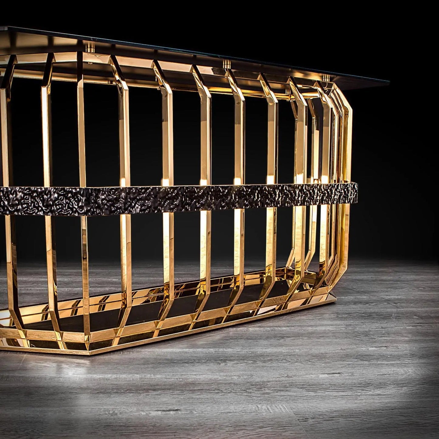 Milano Glass-Top Console Table in Gold for a Premium Look