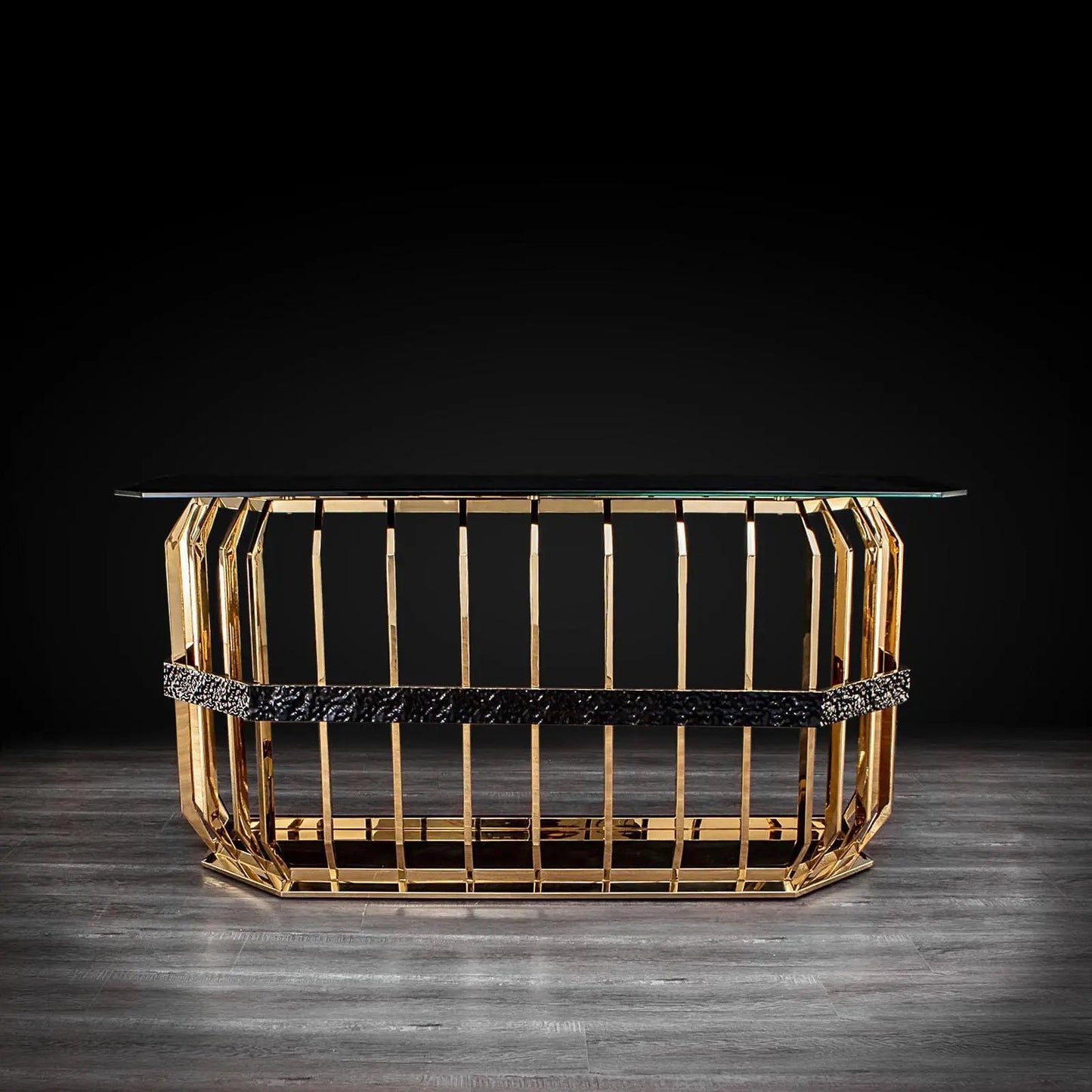 Milano Glass-Top Console Table in Gold for a Premium Look