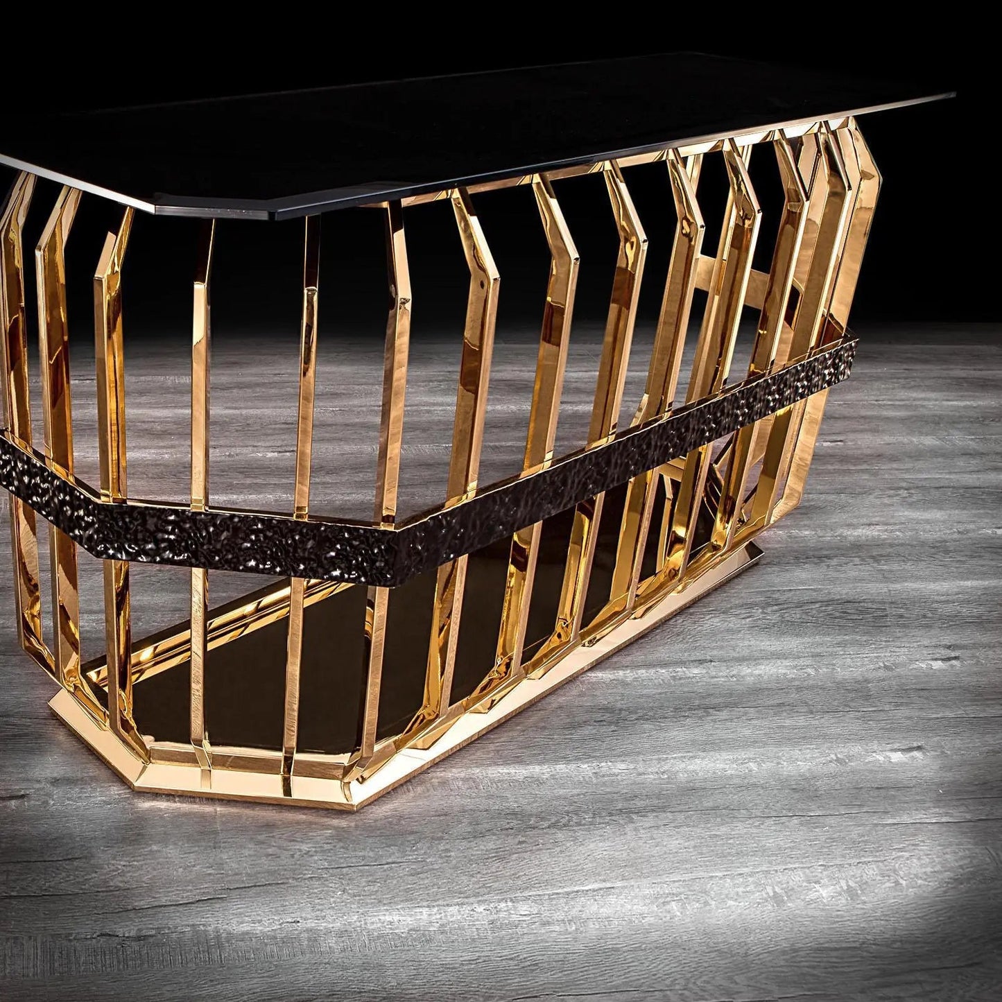 Milano Glass-Top Console Table in Gold for a Premium Look