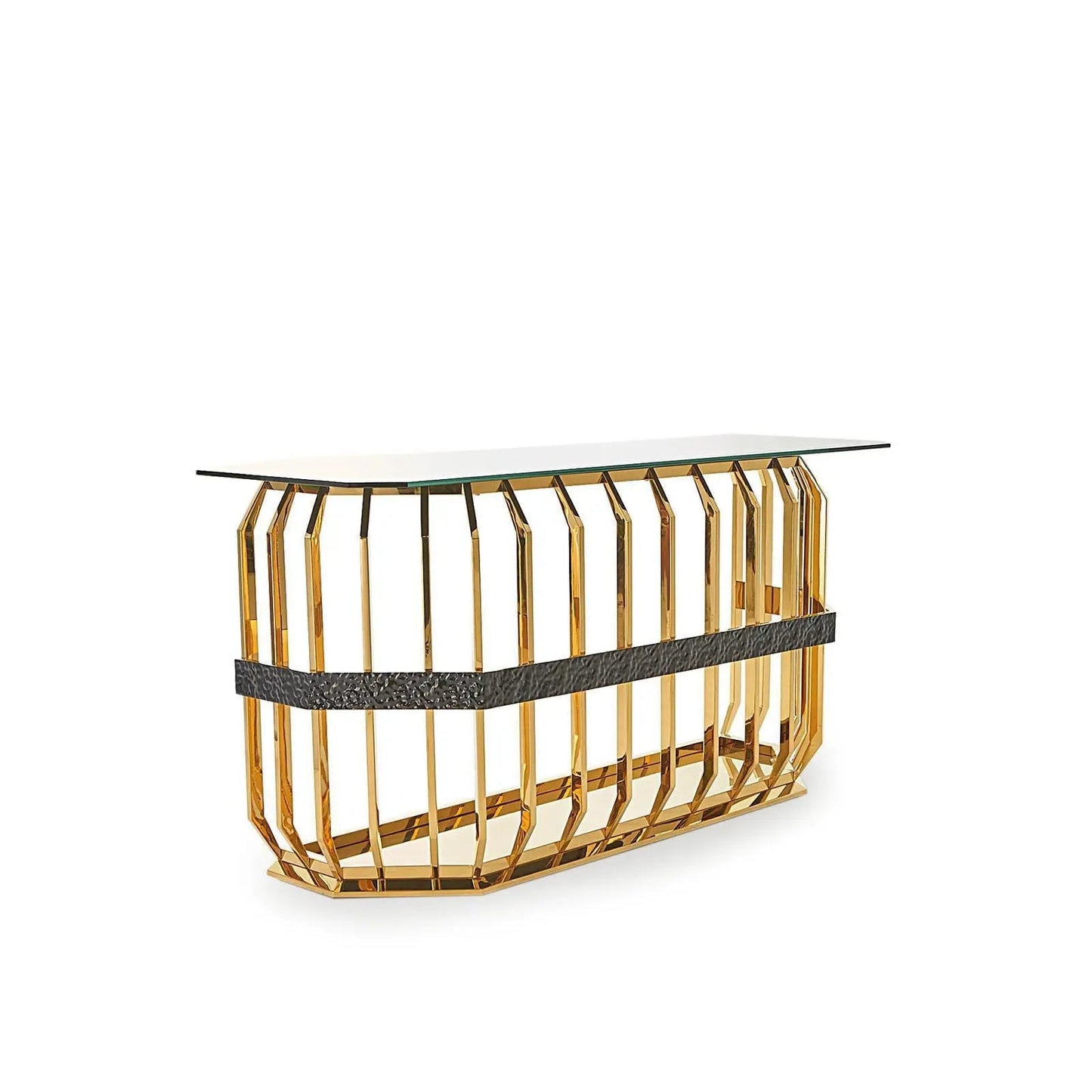 Milano Glass-Top Console Table in Gold for a Premium Look