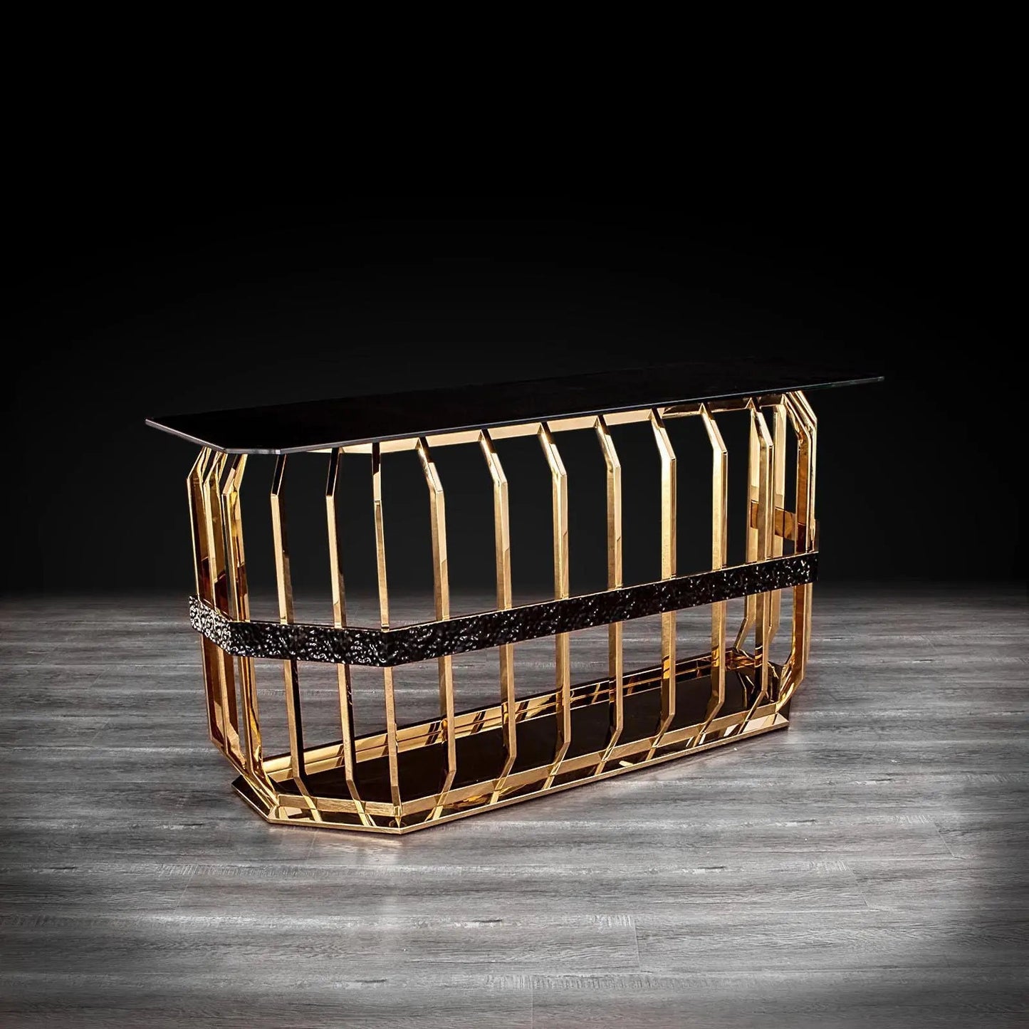 Milano Glass-Top Console Table in Gold for a Premium Look