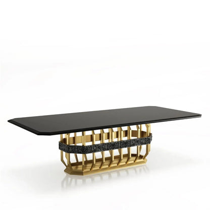 Milano Rectangular Brushed Gold Glass Dining Table