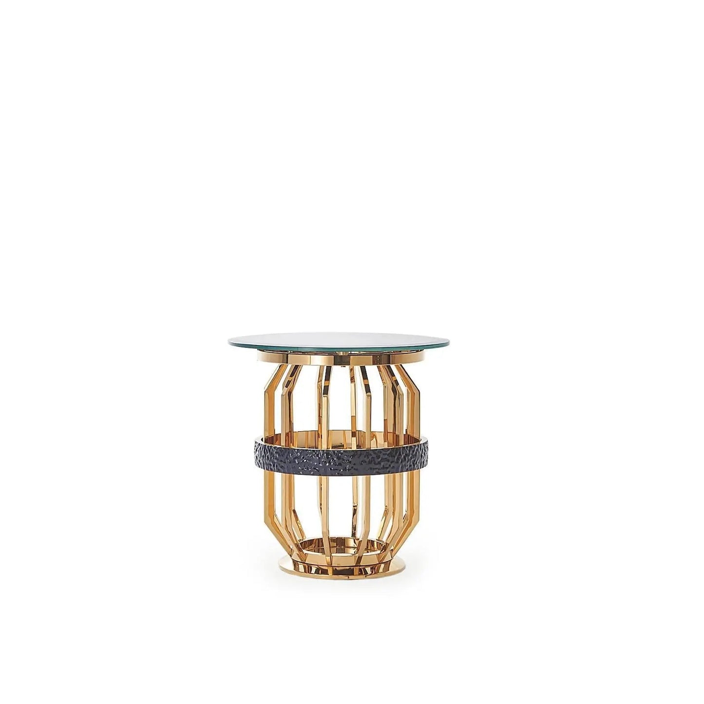 Milano Round Glass Top End Table | Gold Base