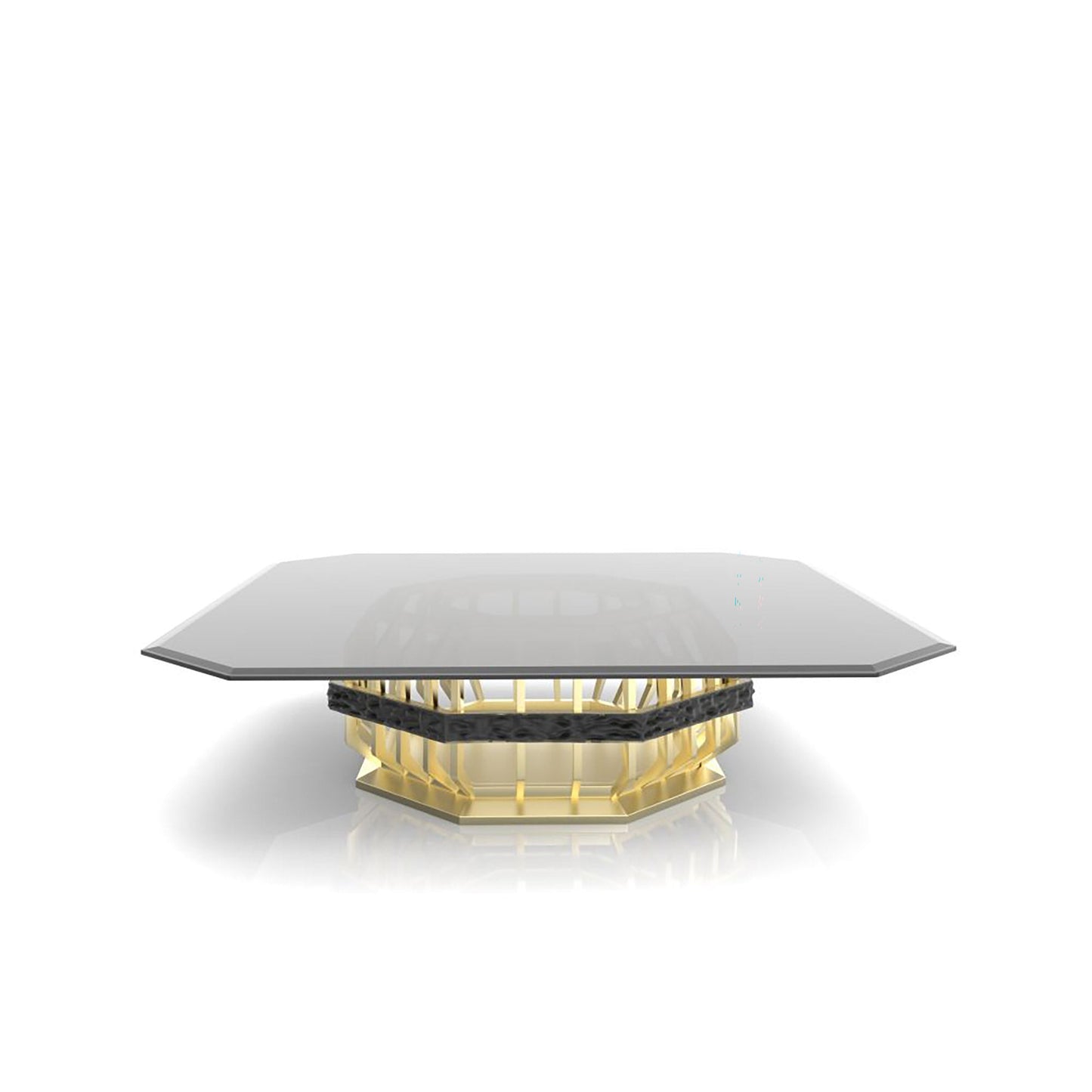 Milano Square Glass-Top Coffee Table with Brushed Gold Detailing