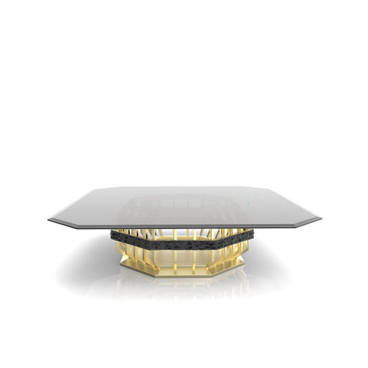 Milano Square Glass-Top Coffee Table with Brushed Gold Detailing
