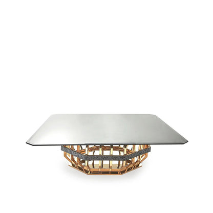 Milano Square Glass-Top Coffee Table in Gold Finish