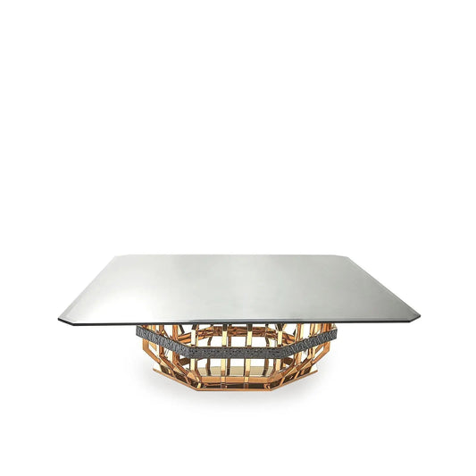 Milano Square Glass-Top Coffee Table in Gold Finish