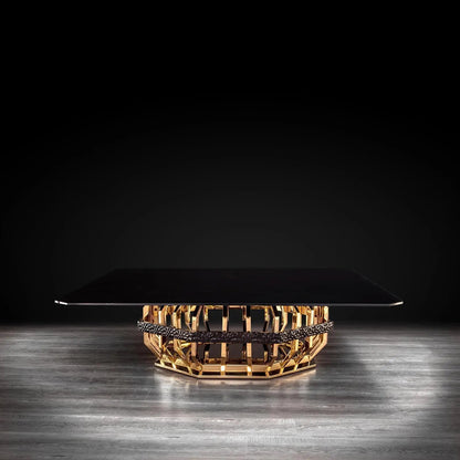 Milano Square Glass-Top Coffee Table in Gold Finish