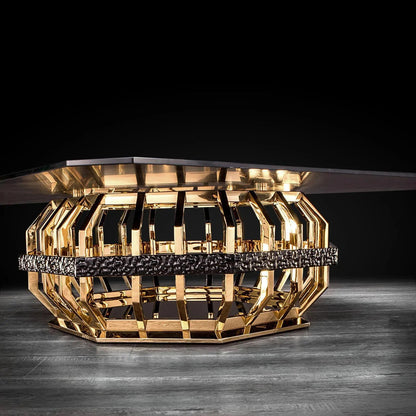 Milano Square Glass-Top Coffee Table in Gold Finish