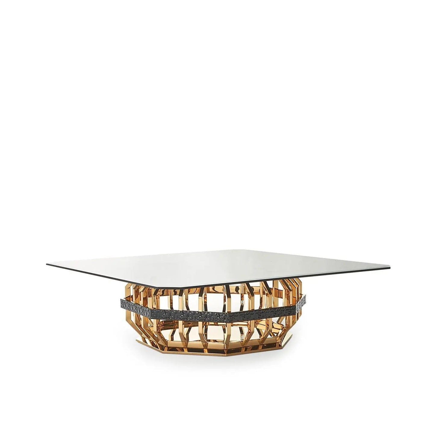 Milano Square Glass-Top Coffee Table in Gold Finish