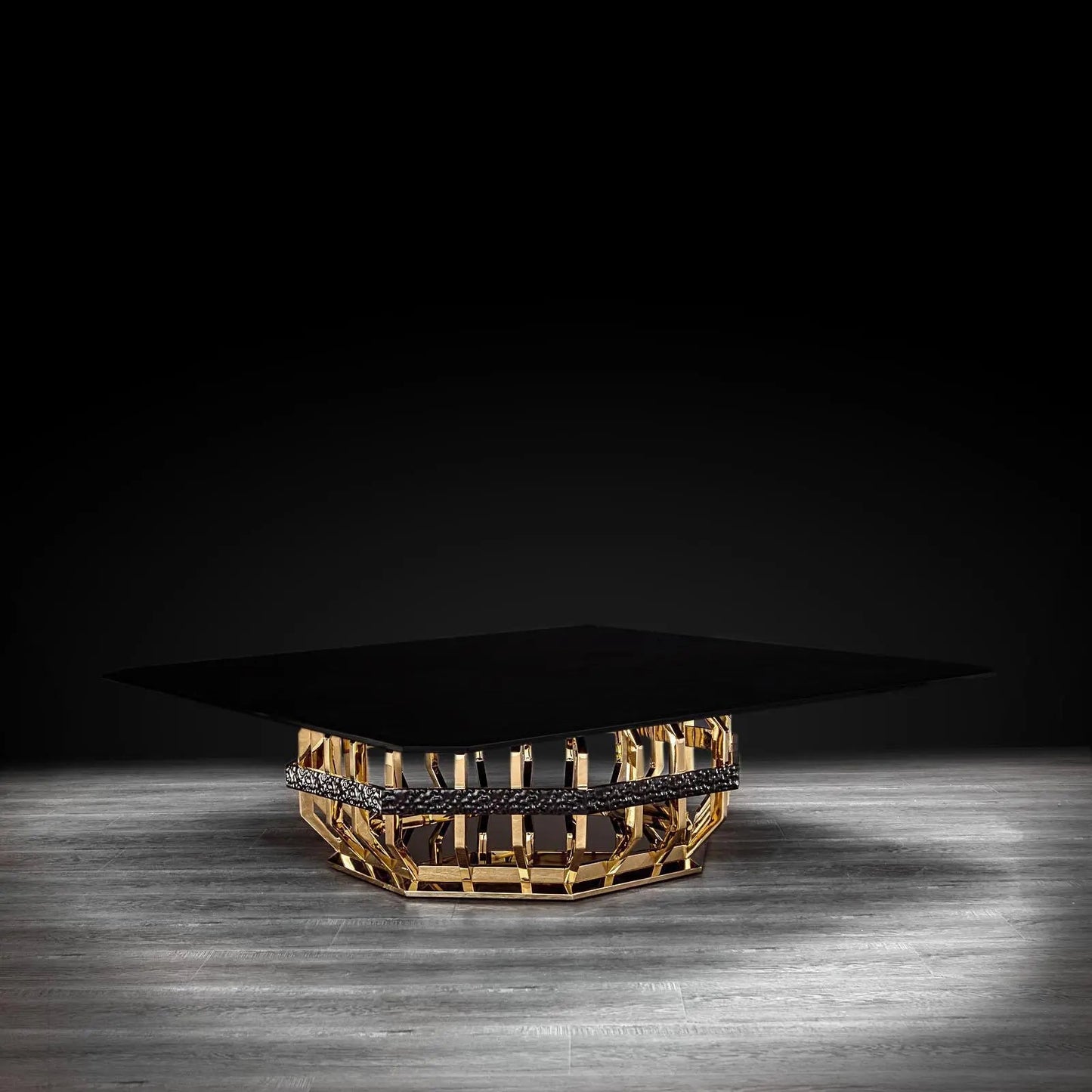 Milano Square Glass-Top Coffee Table in Gold Finish