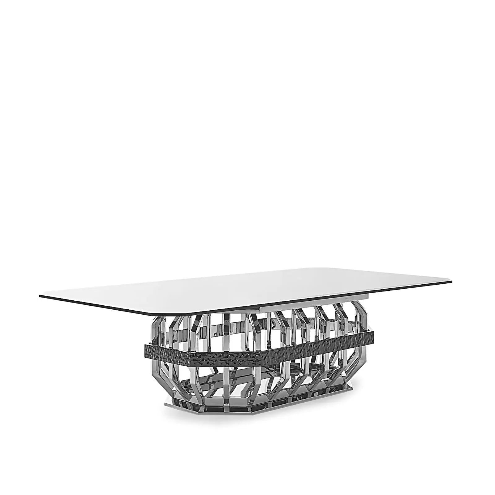 Milano Polished Stainless Steel Base Rectagular Glass Stylish Dining Table RG