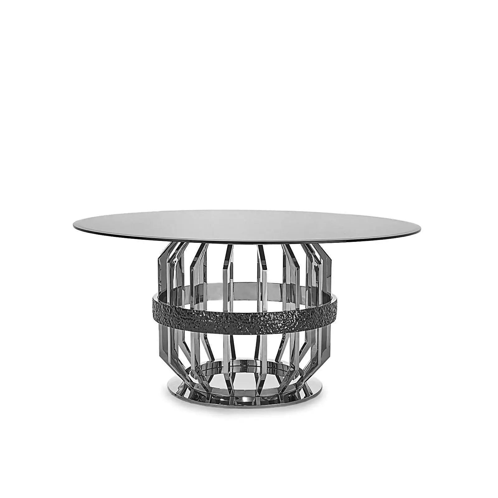 Milano Polished Stainless Steel Base Round Glass Dining Table