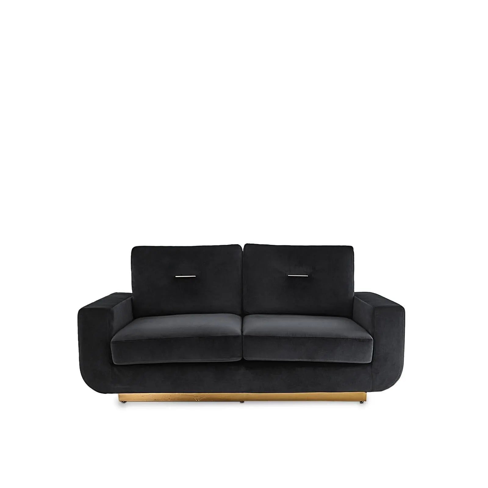Milano Titanium Gold Polished Stainless Steel Base Black Modern Sofa Set