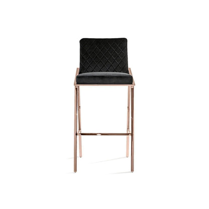 Nolan Rose Gold Polished Stainless Steel Base Black Bar Stool