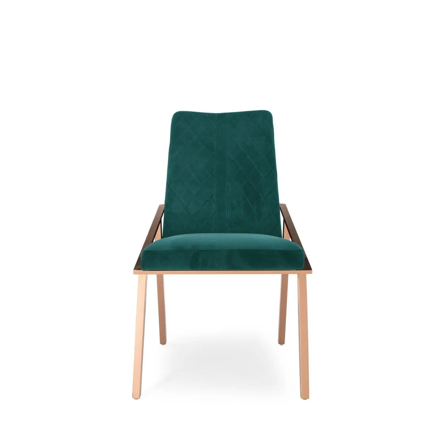 Nolan Rose Gold Polished Stainless Steel Base Dark Green Dining Chair