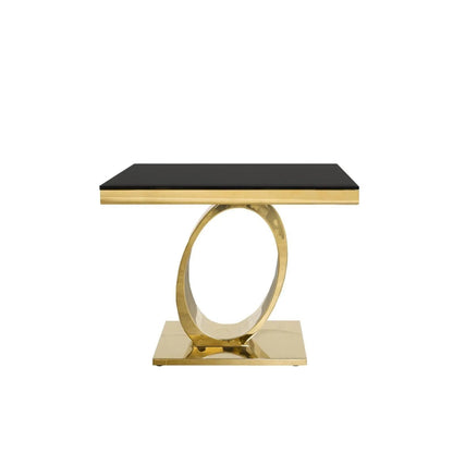 Onyx Titanium Gold End Table | Black Glass Surface