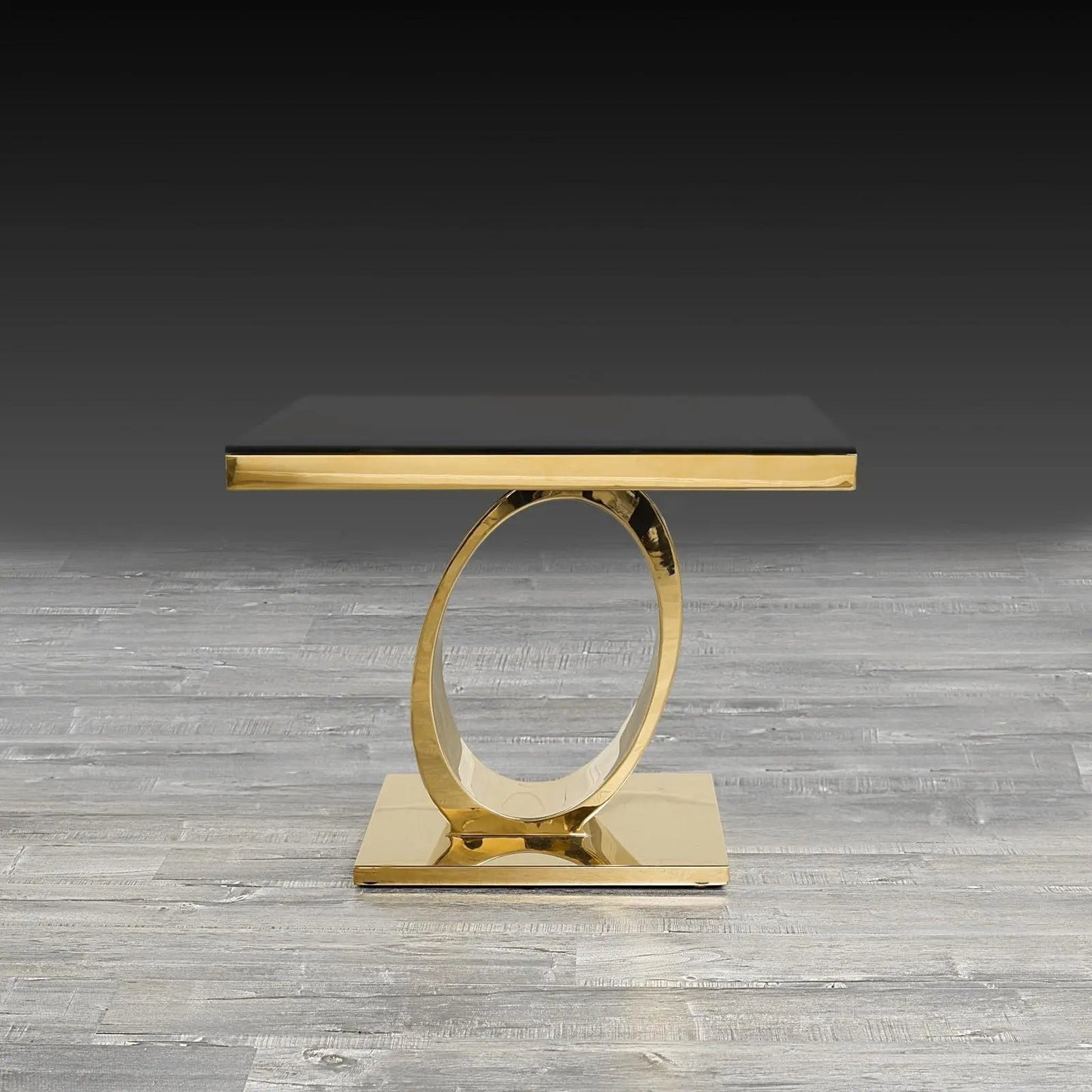 Onyx Titanium Gold End Table | Black Glass Surface