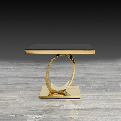 Onyx Titanium Gold End Table | Black Glass Surface