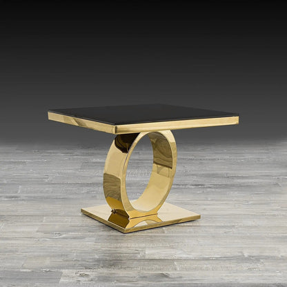 Onyx Titanium Gold End Table | Black Glass Surface
