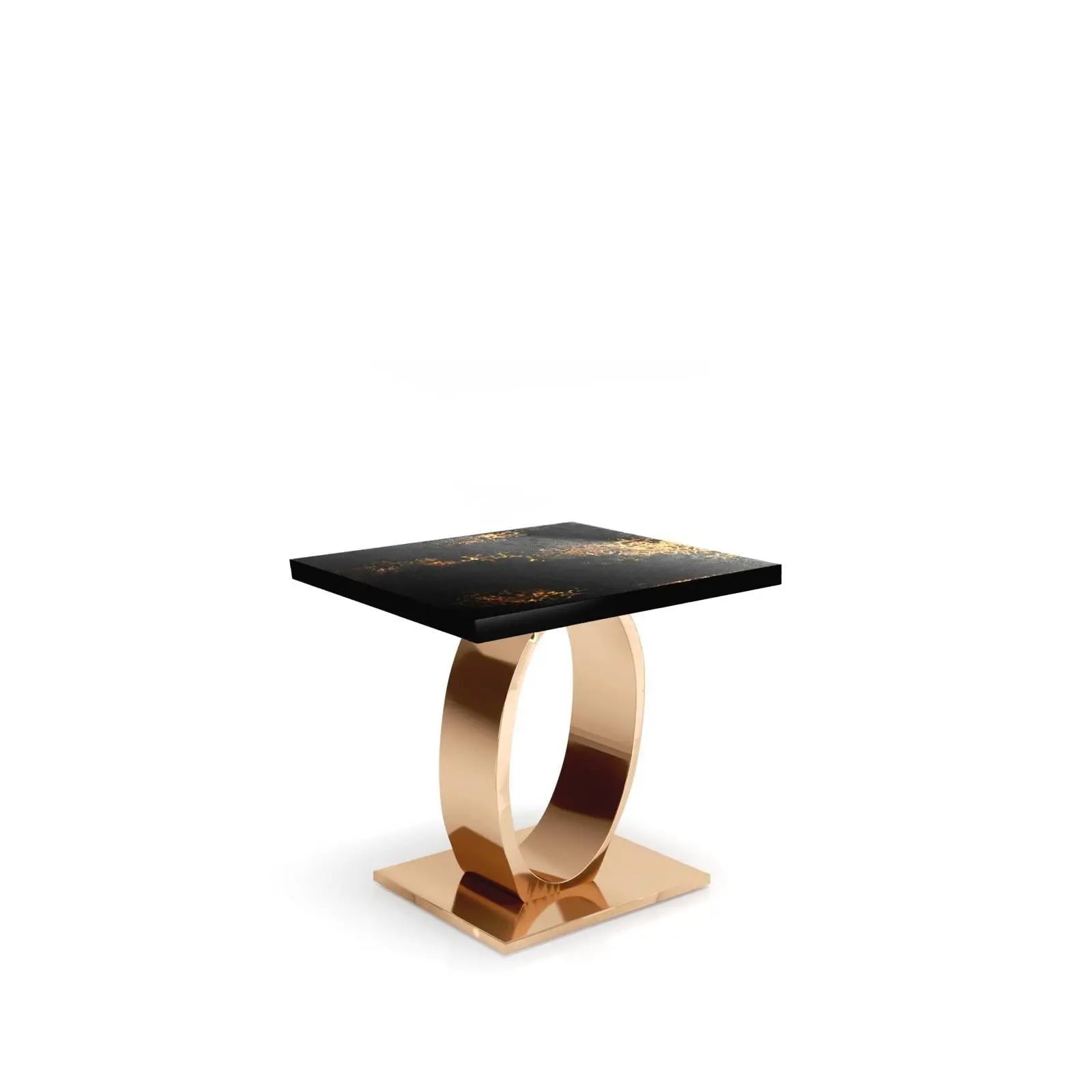 Onyx Rose Gold Polished Stainless Steel Base Black Art Large End Table