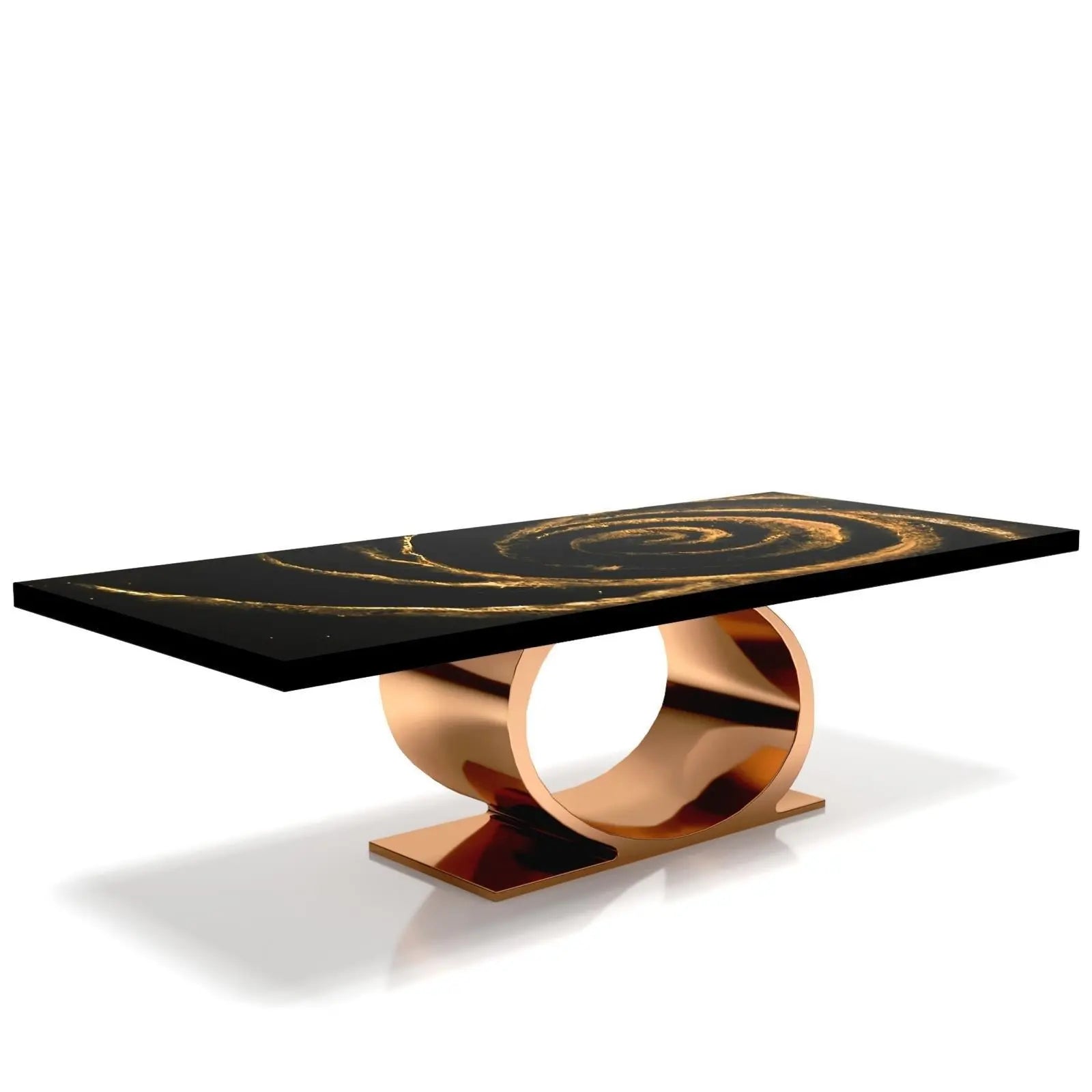 Onyx Rose Gold Polished Stainless Steel Base Black Fiore Large Coffee Table