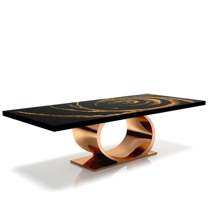 Onyx Rose Gold Polished Stainless Steel Base Black Fiore Large Coffee Table
