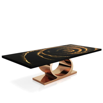 Onyx Rose Gold Polished Stainless Steel Base Black Fiore Large Dining Table