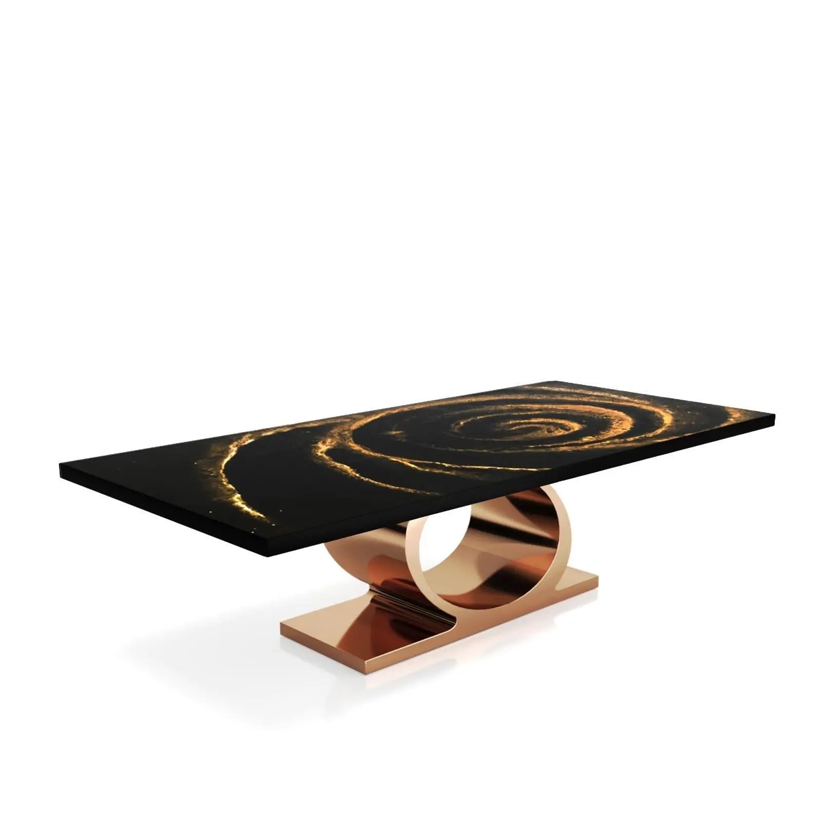Onyx Rose Gold Polished Stainless Steel Base Black Fiore Small Dining Table