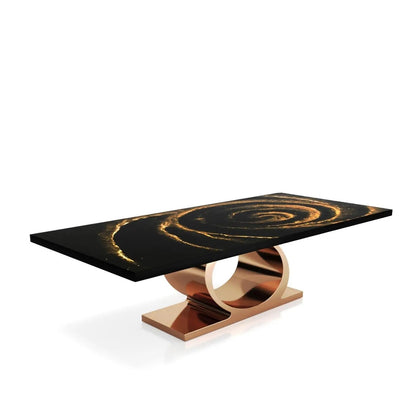 Onyx Rose Gold Polished Stainless Steel Base Black Fiore Small Dining Table