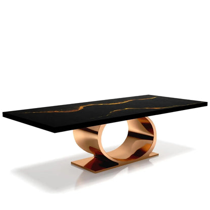 Onyx Rose Gold Polished Stainless Steel Base Black Mountain Large Coffee Table