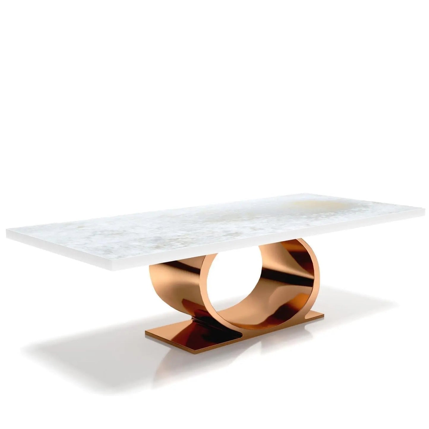 Onyx Rose Gold Polished Stainless Steel Base White Art Large Coffee Table