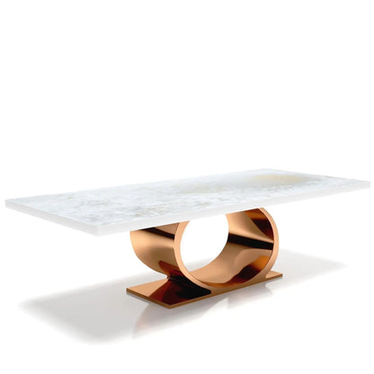 Onyx Rose Gold Polished Stainless Steel Base White Art Large Coffee Table
