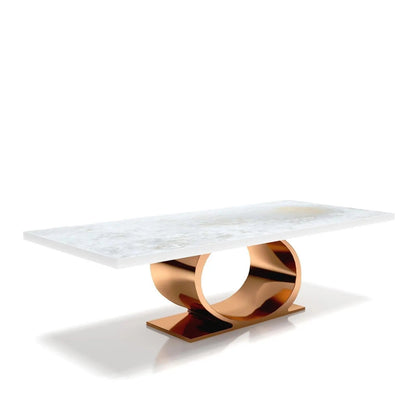 Onyx Rose Gold Polished Stainless Steel Base White Art Small Coffee Table