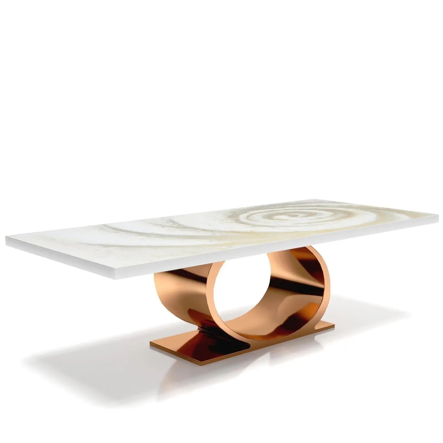 Onyx Rose Gold Polished Stainless Steel Base White Fiore Large Coffee Table