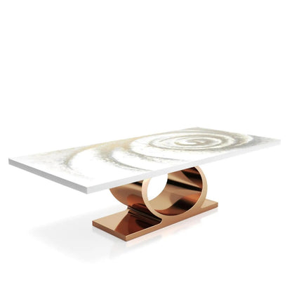 Onyx Rose Gold Polished Stainless Steel Base White Fiore Large Dining Table