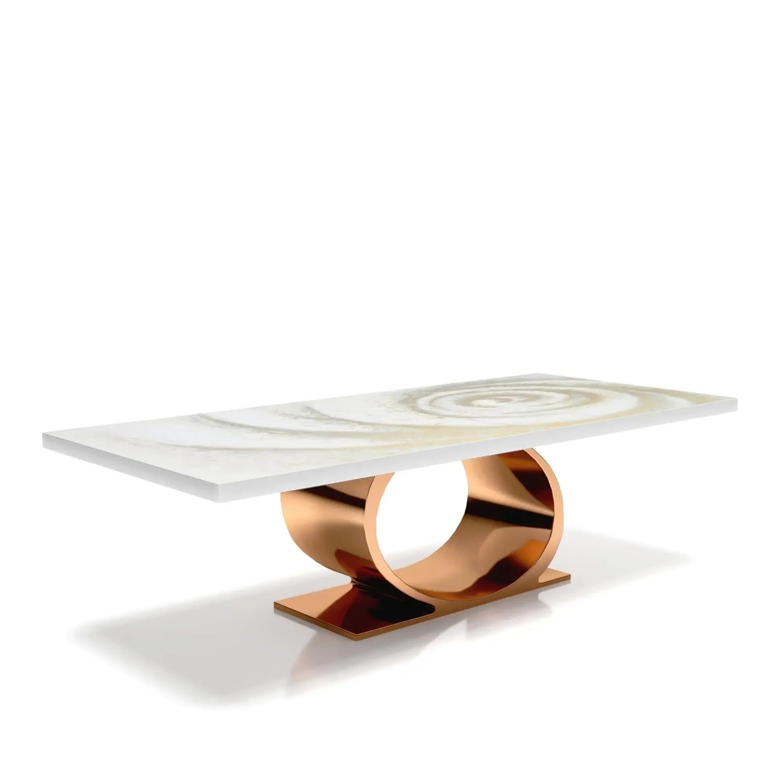 Onyx Rose Gold Polished Stainless Steel Base White Fiore Small Coffee Table