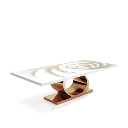 Onyx Rose Gold Polished Stainless Steel Base White Fiore Small Dining Table