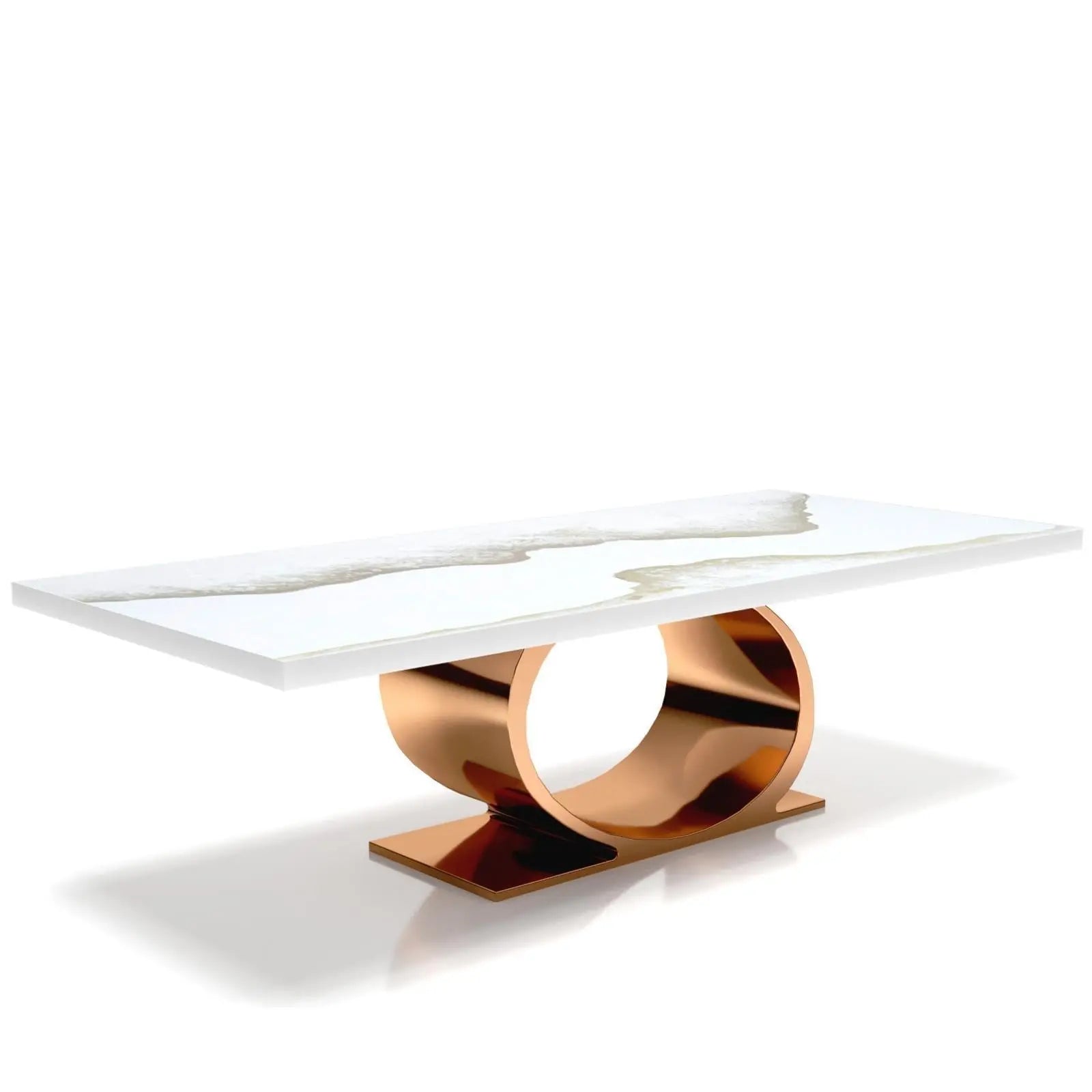 Onyx Rose Gold Polished Stainless Steel Base White Mountain Large Coffee Table