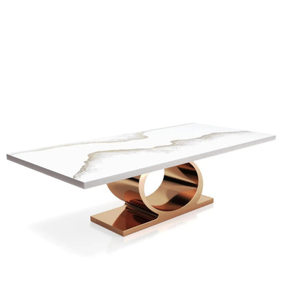 Onyx Rose Gold Polished Stainless Steel Base White Mountain Large Dining Table