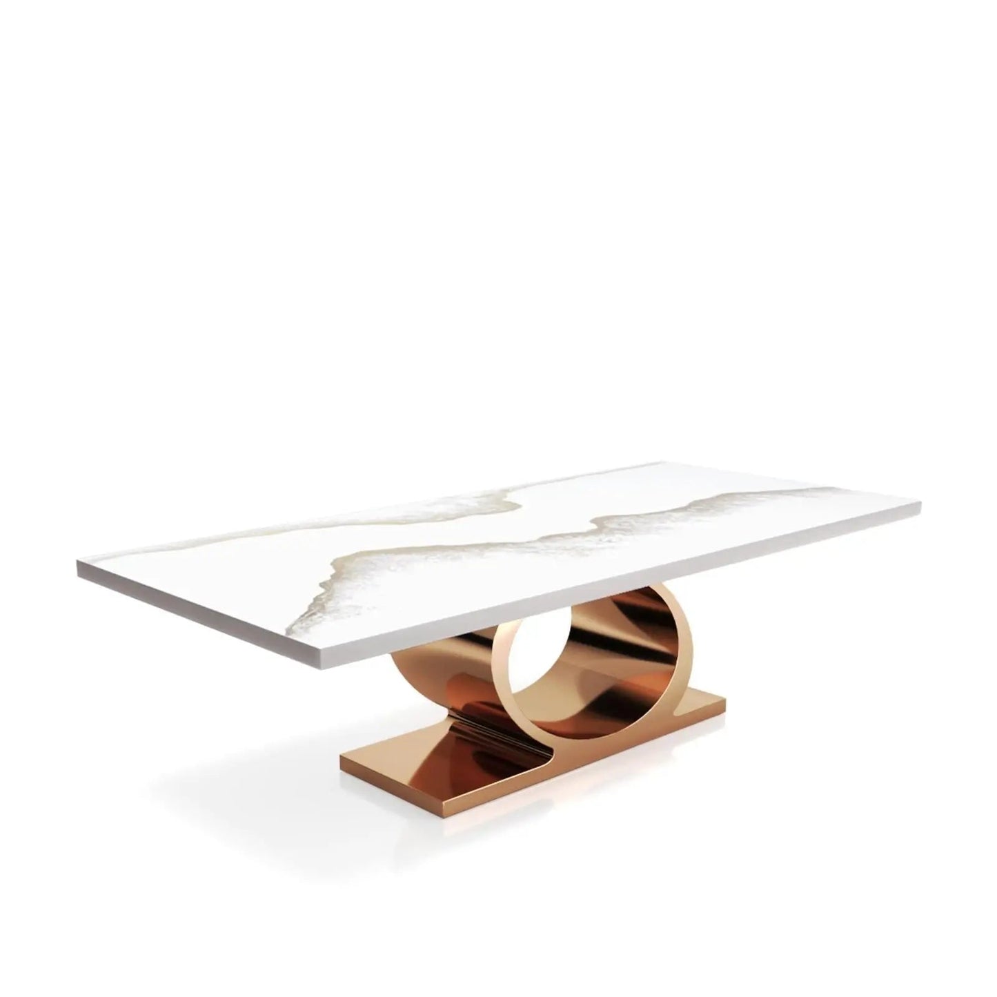 Onyx Rose Gold Polished Stainless Steel Base White Mountain Small Dining Table