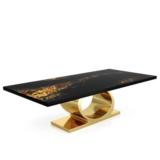 Onyx Titanium Gold Polished Stainless Steel Base Black Art Large Dining Table