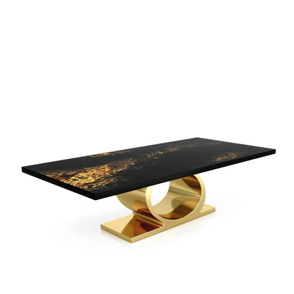 Onyx Titanium Gold Polished Stainless Steel Base Black Art Small Dining Table