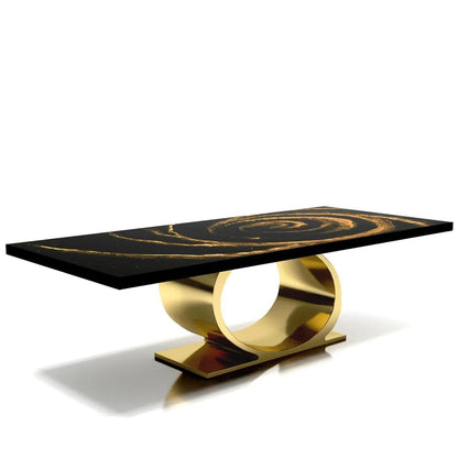 Onyx Titanium Gold Polished Stainless Steel Base Black Fiore Large Coffee Table