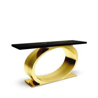 Onyx Titanium Gold Polished Stainless Steel Base Black Mountain Large Console Table